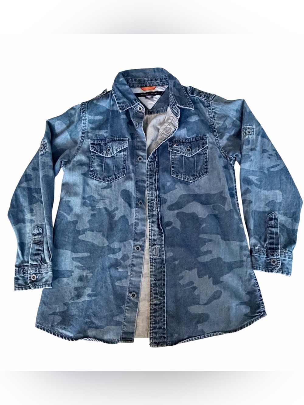Tommy Hilfiger Camo Denim Longsleeve Button Down Collared Shirt Size 7Y